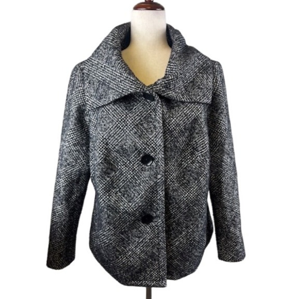 Talbots Womens‎ Black & White Plaid Tweed Wool Blend Coat Jacket Blazer Size 14W